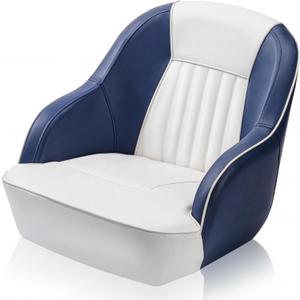 Pontoon Boat Seat, Captain Bucket Seat with Compression Foam Padding, Marine Grade Vinyl, Injection Molded Plastic Frame, Fits 5 x 5 and 5 x 12 Mounting Patterns, Blue/White