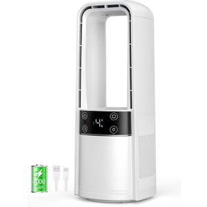 Desk Fan Bladeless, 120° Oscillating Fan Rechargeable, Quiet Fan with Night Light, Smart LED Touch Control, 4 Speed & 9H Timer, Small Table Fan, Auto Display Off, Ideal for Home, Office, Study Room