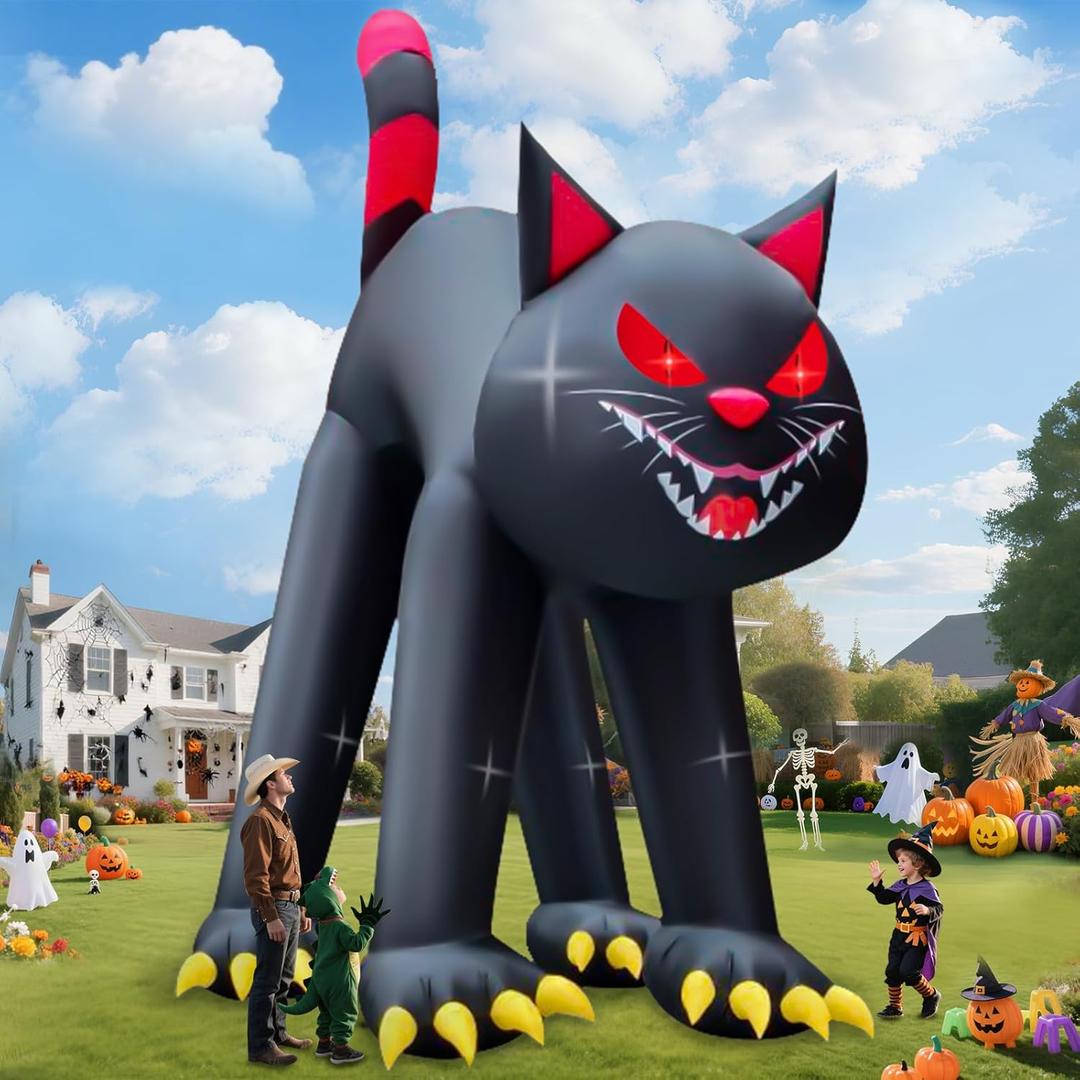 Kalolary 20FT Halloween Inflatable Outdoor Decorations, Giant Evil Black Cat Blow Up Yard Decorations with Built-in LED Lights Scary Inflatable for Halloween Party Yard Garden Lawn Outdoor Decor