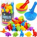 RAEQKS Counting Sorting Dinosaur Toys Montessori Sensory Matching Toy with Bowls Preschool Learning Activities Educational Stacking STEM Game Animals Gifts Sets for Kids Aged 3+ Years Old Boys Girls