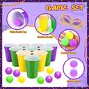 22 Pcs Mardi Gras Party Cup Set 16 oz Purple Green Yellow Beer Plastic Cups with 8 Balls Carnival Party for Indoor Outdoor Event Fun House Parties Favors
