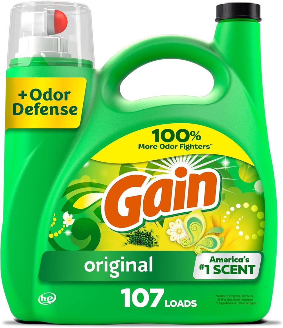 Gain Liquid Laundry Detergent, Original Scent, 154 fl oz, 107 loads, Freshness + Odor Fighting, Laundry Detergent Liquid Soap, HE compatible