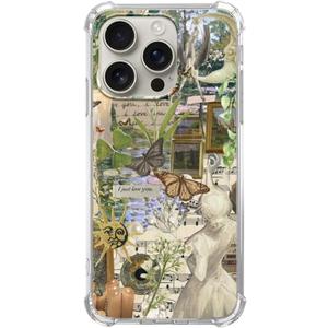 Butterfly Aesthetic Vinatge Case Compatible with iPhone 16 Pro, Cottagecore Nature Fairy Phone Case for iPhone 16 Pro, Trendy Cool TPU Bumper Case Cover