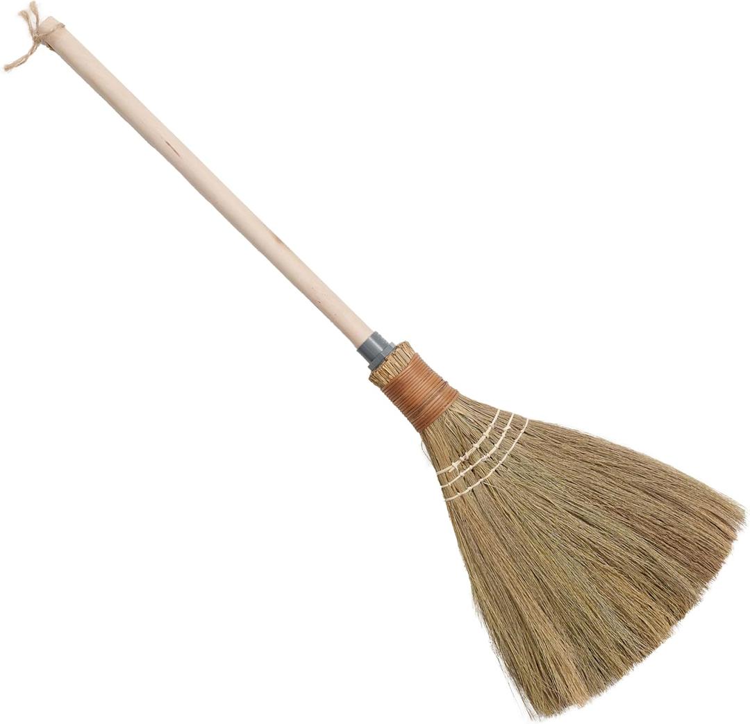 Natural Whisk Sweeping Hand Handle Broom - Vietnamese Straw Soft Broom for Cleaning Dustpan Indoor - Outdoor - Decorative Brooms - Wooden Handle - 9.84'' Width, 27.55" Length