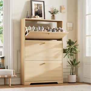 Nicetree Shoe Storage Cabinet, Slim Shoe Cabinet, Hidden Shoe Rack Cabinet, Shoe Storage Cabinet for Entryway, Hallway, Foyer, Natural Oak - 3drawers
