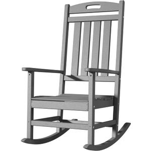 Outdoor Rocking Chair, All-Weather Resistant Poly Lumber Rocker Chair Outdoor, High Back Plastic Patio Rocking Chairs for Outside Porch Rocker Garden Lawn, Slate Grey (1 Pack)