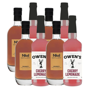 ChromaCast, Nkd Distillery Whiskey Alternative Premium Non-Alcoholic Spirit 750 ML Bottles w Owen’s Mixers Cherry Lemonade 32 OZ Bottles - Perfect for Mocktails - Made in USA
