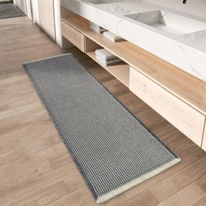 AMOAMI Upgraded Waffle Runner Rug Super Absorbent Non Slip Bath Mats for Bathroom Machine Washable Bathroom Runner Rug with Tassels, Ideal for Hallway Bedroom Laundry Room, 2' x 4', Darkgrey & Cream