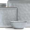 Famiware Dinnerware Sets for 8, Ocean Square 24-Piece Kitchen Plates and Bowls Sets, Microwave and Dishwasher Safe, Scratch Resistant, Grey
