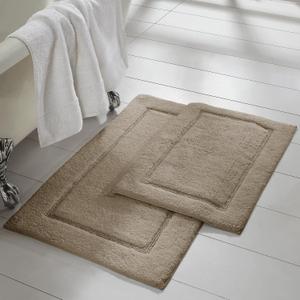 Modern Threads 2-Pack Solid Loop with Non-Slip Backing Bath Mat Set 17-inch by 24-inch & 21-inch by 34-inch, Taupe
