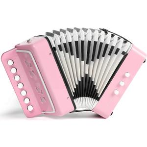 10 Keys Kids Accordion, Horse Button Accordion Toys Accordian Mini Musical Instruments Button for Child Children Kids Toddlers Beginners (Light Pink)