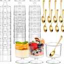 DI QIU REN 120 Pcs 5oz Dessert Cups with Golden Spoon, Plastic Dessert Parfait Cup Clear Appetizer Pudding Cup, Round Serving Goblet Cups Shot Glasse (Round Goblet-60Pack)