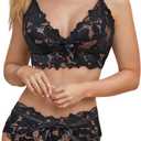 Womens Lace Lingerie Sets Sheer Floral Bra and Panty Sexy 2 Piece Underwear Set Bralette Strappy with High Waist Knicker