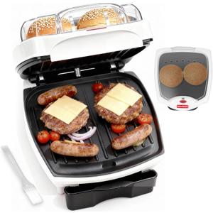 SugarWhisk 2 In 1 Hamburger Grill Maker, Electric Indoor Grill and Panini Press with Non-stick Grill Plates, 1200W, Easy to Clean and Store, White