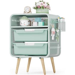 Kids Nightstand,Cute End Table with Storage Drawer,Nightstand for Girls Bedroom Furniture (Green)