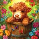 500-Piece Jigsaw Puzzle - Cute Highland Cow with Butterfly & Flower Design - Unique Challenging Family Puzzle, 20x20 Inches - Ideal Gift for Adults & Puzzle Enthusiasts