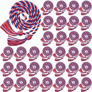 Boao 100 Pieces Graduation Cords Bulk 2026 Braided Honor Cord with Tassels for Graduation College Students (Red,Blue,White)