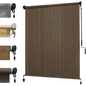 KANAGAWA 6'(W) x8'(H) Mocha Outdoor Roller Shade - Cordless Exterior Roll Up Sun Shade for Patio, Pergola, Front Porch, Gazebo - Outdoor Blinds Screens for Patio, 72"W x 96"H