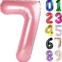 7 Balloon - Pearlescent Pink Birthday Number Balloons, 40 Inch Large Foil Balloons for Men Women Boys Girls Pearlescent Pink Themed Birthday Decorations