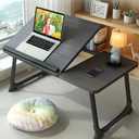Laptop Desk for Bed Couch,Lap Desk for Laptop,Portable Laptop Stand for Desk,Small Adjustable Laptop Desk,Foldable Bed Table for Laptops and Writing, Bed Tray Table with Cup Holder(Black)
