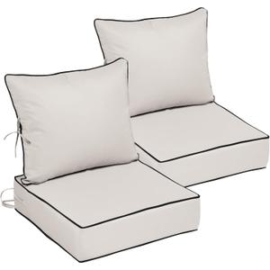 22x22 Outdoor Chair Cushions Set of 2, Waterproof Deep Seat Cushions for Patio Furniture with Removable Cover,Fade Resistant 4'' Outdoor Seat Cushion with Ties Handle for Sofa Couch,Cream Black Piping