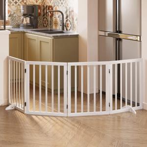 Wooden Dog Gate Freestanding Foldable Pet Gate 4 Panel Fully Assembled Dog Gates for Doorways House Stairs (White)