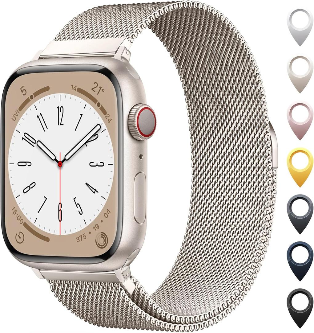 Original Milanese Loop Band Compatible with Apple Watch 42mm 44mm 45mm 46mm 49mm - Women & Men Magnetic Closure Adjustable Metal Strap for iWatch Series 3 2 1