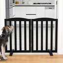 Freestanding Dog Gate Indoor,Doggie Gate Foldable Pet Gates for Doorways,Stairs or Hallways, Wooden Black Pet Gate for the House, Pet Fence with Support Feet Included,24 "Height-2 Panels