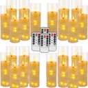 24 Pcs LED Flameless Candles with Remote, 3D Flickering Flame & LED String Lights, Acrylic Clear Cylinder, Timer Function, Romantic Ambience for Home Decor, Party, Wedding (Ivory)