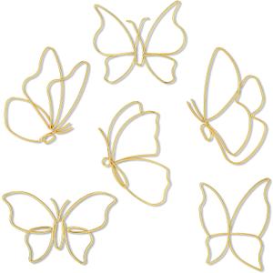 Hotop 6 Pieces Metal Butterfly Wall Decor Metal Wall Art Heart Hanging Decorations Wire Flowers Decals Decor for Kitchen Bathroom Indoor Outdoor Wedding Birthday Party(Classic, Gold)