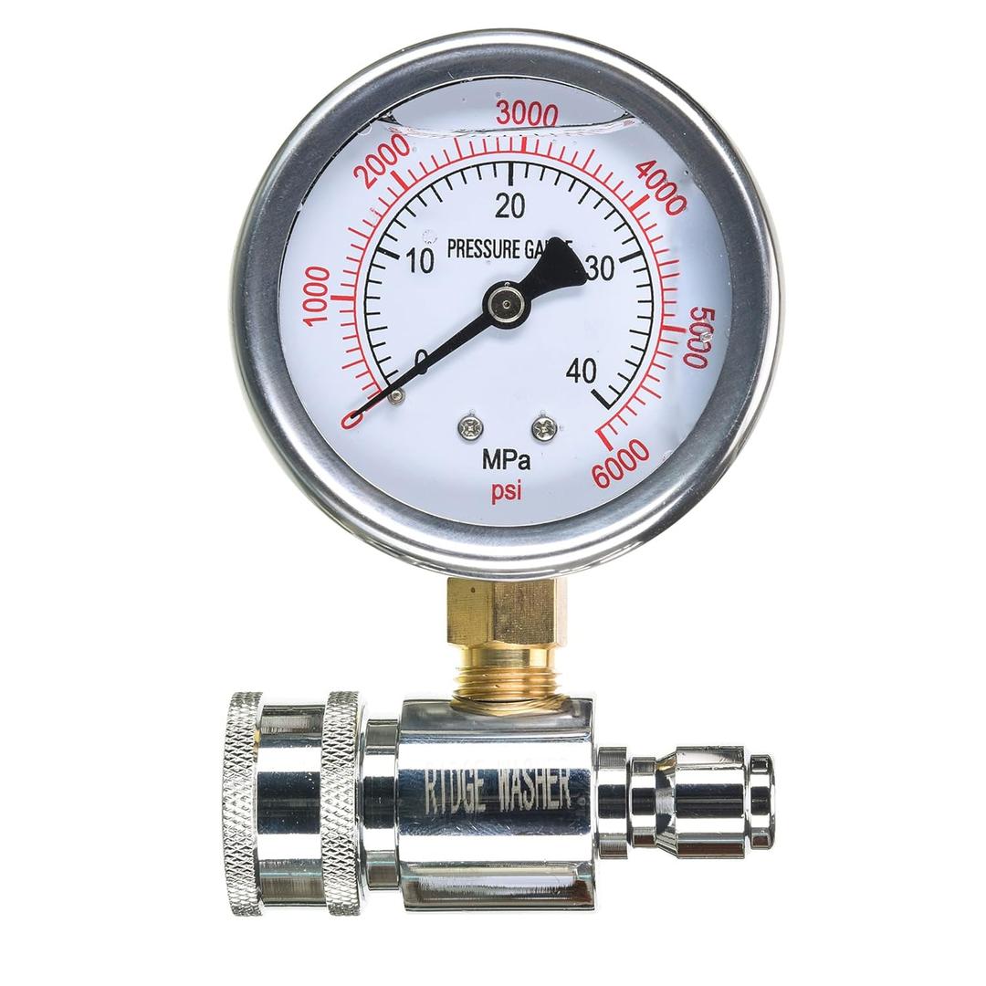 RIDGE WASHER Pressure Washer Gauge with 3/8 Inch Quick Connect Socket and Plug, 6000 PSI