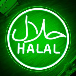 Halal Neon Signs for Wall Decor Dimmable Led Green Restaurant Neon Light Signs for Beef Chicken Candy Snack,Halal Hanging Door Sign Light