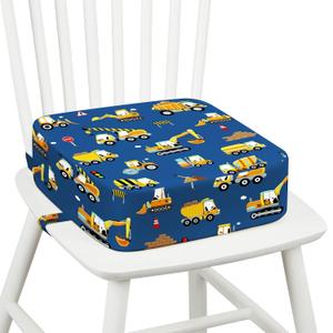 Toddler Booster Seat for Dining Table Kitchen Chair, Kids Booster Seat with Non-Slip Bottom and Adjustable Straps, 4" Detachable Washable Portable Travel Increasing Cushion (Excavator)