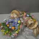 Zeyune 2 Pcs 18.1"x 11.4" Easter Bunny Wreath with Colorful Eggs Artificial Easter Wreath Mixed Flowers Green Leaves Hanging Bunny Shaped with Straw Hat and Bow for Front Door Wall(Bow Bunny)