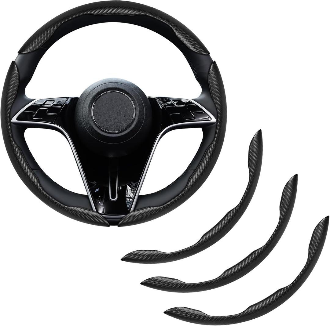 3PCS Segmented Car Steering Wheel Cover, Non-Slip Carbon Fiber Leather Steering Wheel Protector, Anti-Skid Steering Wheel Cover for Most Cars, Universal Interior Car Accessories (Black)