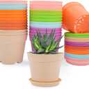 SwinDuck 4 inch Plant Pots, 28 Pack Small Plastic Planters with Drainage Holes and Saucers for Flowers Plants, Succulents, Seed Starting Pots, Colorful, 4 inches x 3.42 inches