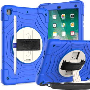 AVAWO Case for iPad 9.7inch 6th 5th Pro9.7 Air2 Generation Case with Protector&Adjustable Strap&Swivel Kickstand, Blue