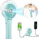 HandFan 4000mAh Handheld Misting Fan, 50ml Water Tank, Rechargeable Personal Mister Fan Portable AC, Spray Water Mist Fans, Foldable Cooling Ice Fans for Beach, Travel, Outdoors(Light Blue)