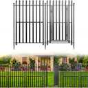 8 Panels No Dig Decorative Garden Fence with Gate, 48in(H) 17.6ft(L) Heavy-Duty Rustproof Metal Panels, Outdoor Dog Barrier for Yard & Patio, Landscape, Border| Portable Temporary Fencing