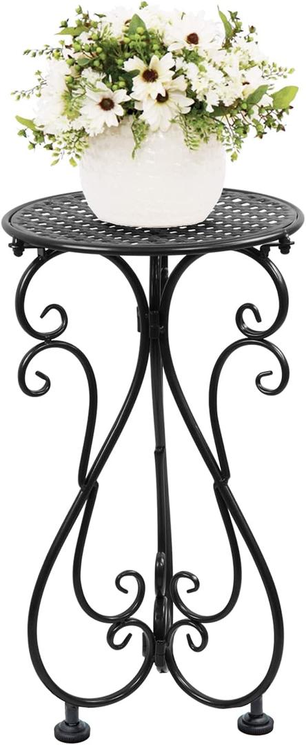 NAKUPE Plant Stand Indoor & Outdoor Flower Pot Stand 17" Tall Metal Plant Table,Single Planter Holder for Patio, Porch, Corner, Garden Decor, Balcony, Black(1 Pack)
