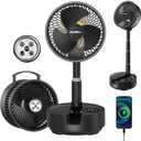20000mAh Battery Operated Fan, Rechargeable Portable Fan, 112H Run, 9 Speeds Oscillating with Remote, Battery Powered with Timer & Light for Travel Cruise Essentials RV Outdoor Power Outage (8 inch, Black)
