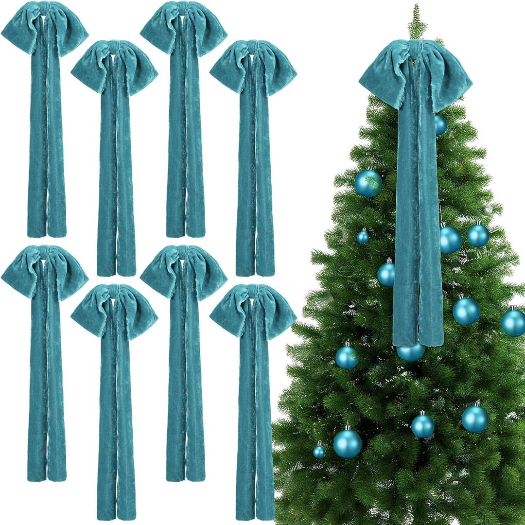 8 Pcs Extra Large Valentines Day Velvet Bows, 17.7 x 8.7 Vintage Raw Edge Ribbon Swag Bows for Romantic Home Decor, Door Wall Mantel Hanging Decorations(Blue Grey,8.7 x 17.7 x 3 in)