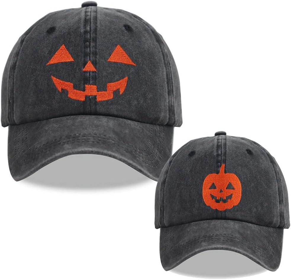 KKMKSHHG Cute Halloween Decorations Accessories, 2 Pieces Halloween Hats, Adjustable Vintage Halloween Pumpkin Baseball Cap, Spooky Ghost Birthday Gifts for Men Women Dad Mom Daughter Son Child Kids