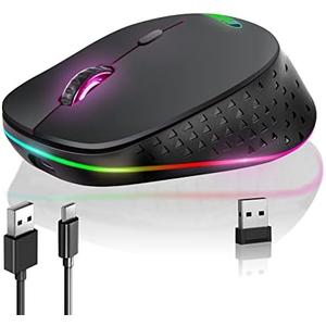 Ergonomic Wireless Mouse, Rechargeable Mouse, RGB Gaming Mouse, RGB Marquee Mouse (Black)