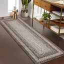 RUGSREAL Runner Rug for Hallway Kitchen Runner Rug 2x10, Machine Washable Long Runner Throw Carpet with Rubber Backing, Stain Resistant Braided Printed Entryway Carpet for Bedroom Living Room, Mocha