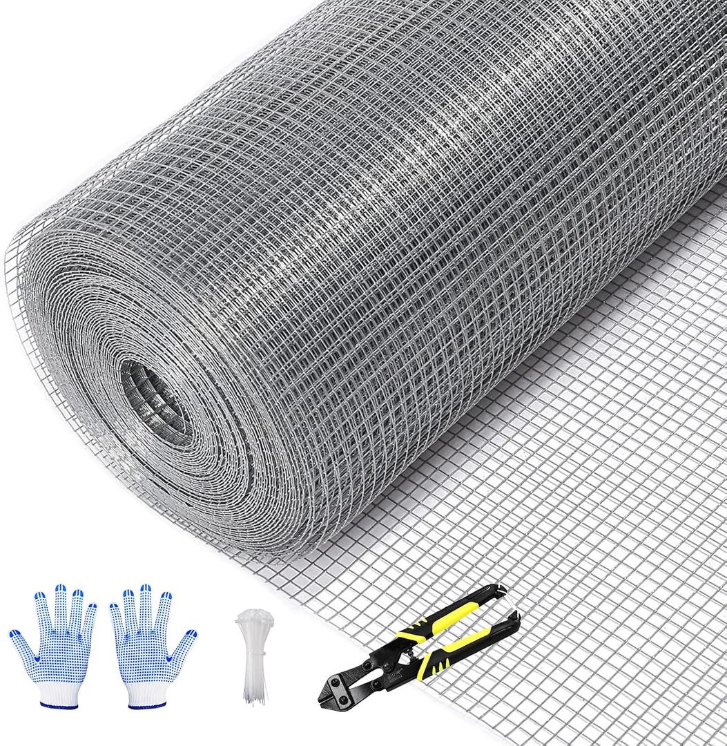 Tongmo 24" x 100' Hardware Cloth, 1inch Mesh Galvanized Chicken Wire Fence, 19 Gauge Welded Wire Roll,Garden Fence, Poultry Netting for Rabbit/Duck/Chicken Coop