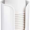 Bathroom Cup Dispenser - Small Cup Holder for Dixie 3 oz Bathroom Cups, Mouthwash Cups, 3 4 Ounce Cup Dispenser - PC/Bamboo, White, Pack of 1 (Fits most 3-4oz cups(cup top diameter  2.5inch), White/Bamboo/1Pack)