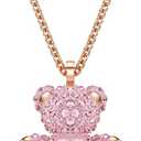 Swarovski Collier Teddy Bear Pendant Necklace Pink Crystals Rose Gold, Tone Finish Plaqué Or Rose