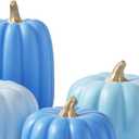 WDS WONDROUS Fall Pumpkin Decor Set of 7 Thanksgiving Decorative, Artificial Fake Blue Pumpkins with Gold Stems Decorations for Home, Resin Pumpkins Set Harvest Gender Reveal Mantel Table Centerpiece