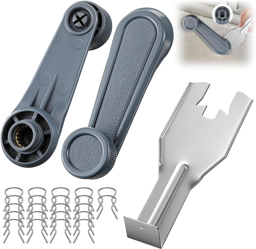 Interior Window Crank Handle Kit Include 2 Gray Crank Handles, 1 Window Handle Removal Tool and 22 Retainer Clip, Easy Replacement, Compatible with Toyota Car